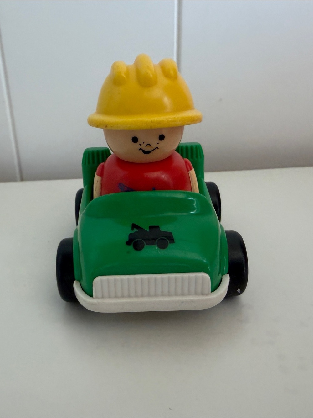 Vintage 1990s Shelcore Chunky Construction Worker & Green Car Set